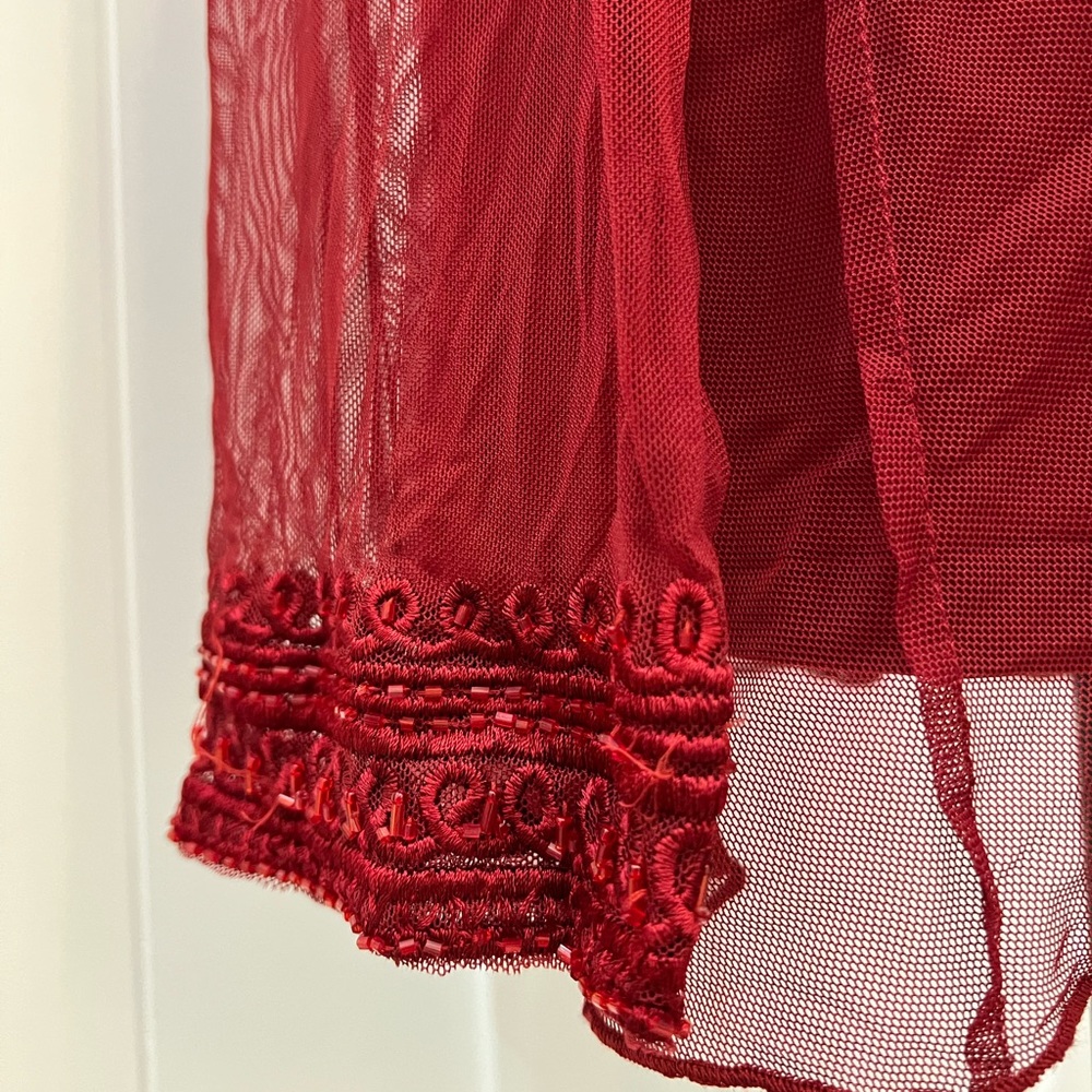 Lane Bryant Red Beaded Lace Sheer Long Sleeve Top - Picture 3 of 6